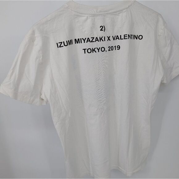 Valentino White and Blue Short Sleeve Tee with Graphic Print - Picture 4 of 5